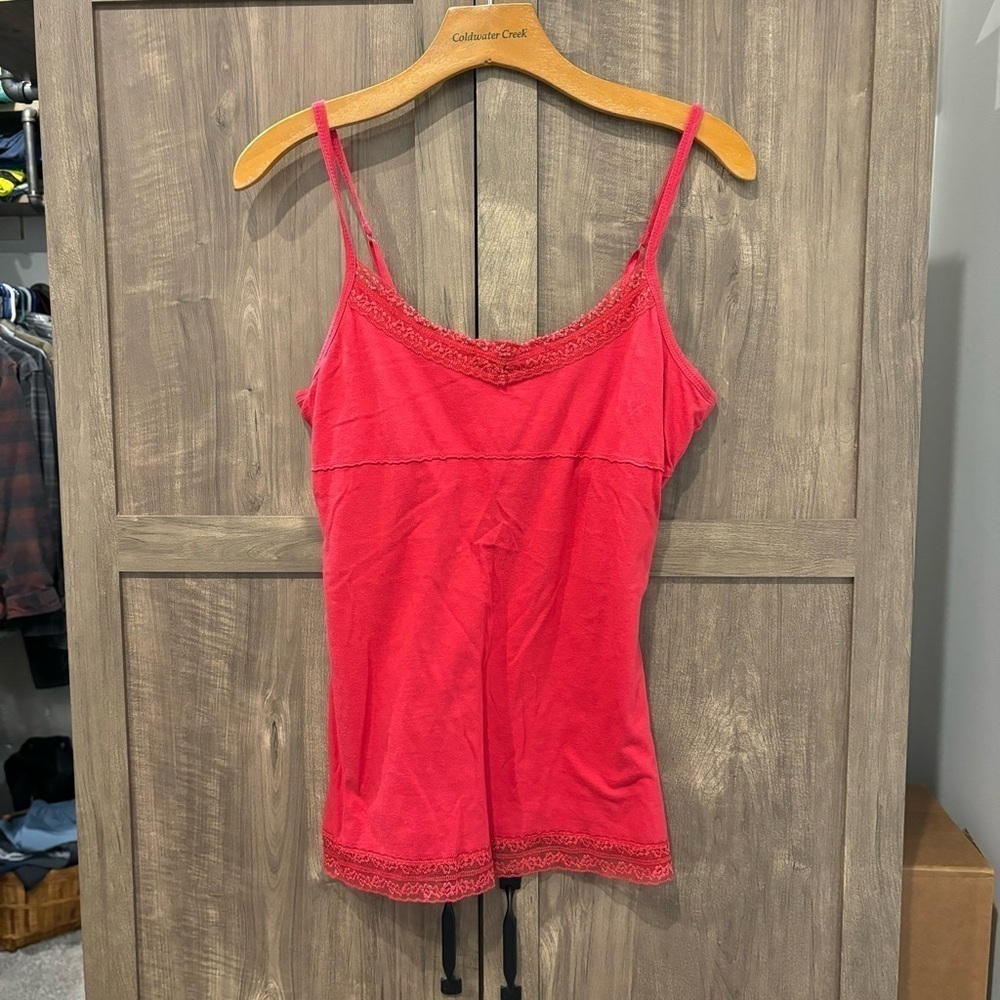 So Tank Top Y2K Cami Pink Babydoll Empire Waist Lace beaded Trim